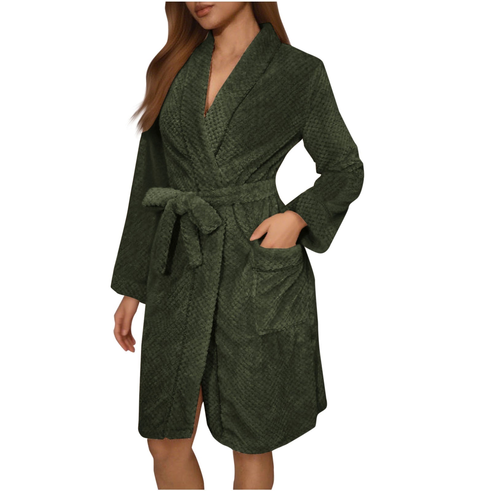 Damen Kuscheliger Bademantel mit Gürtel und Taschen Selmira