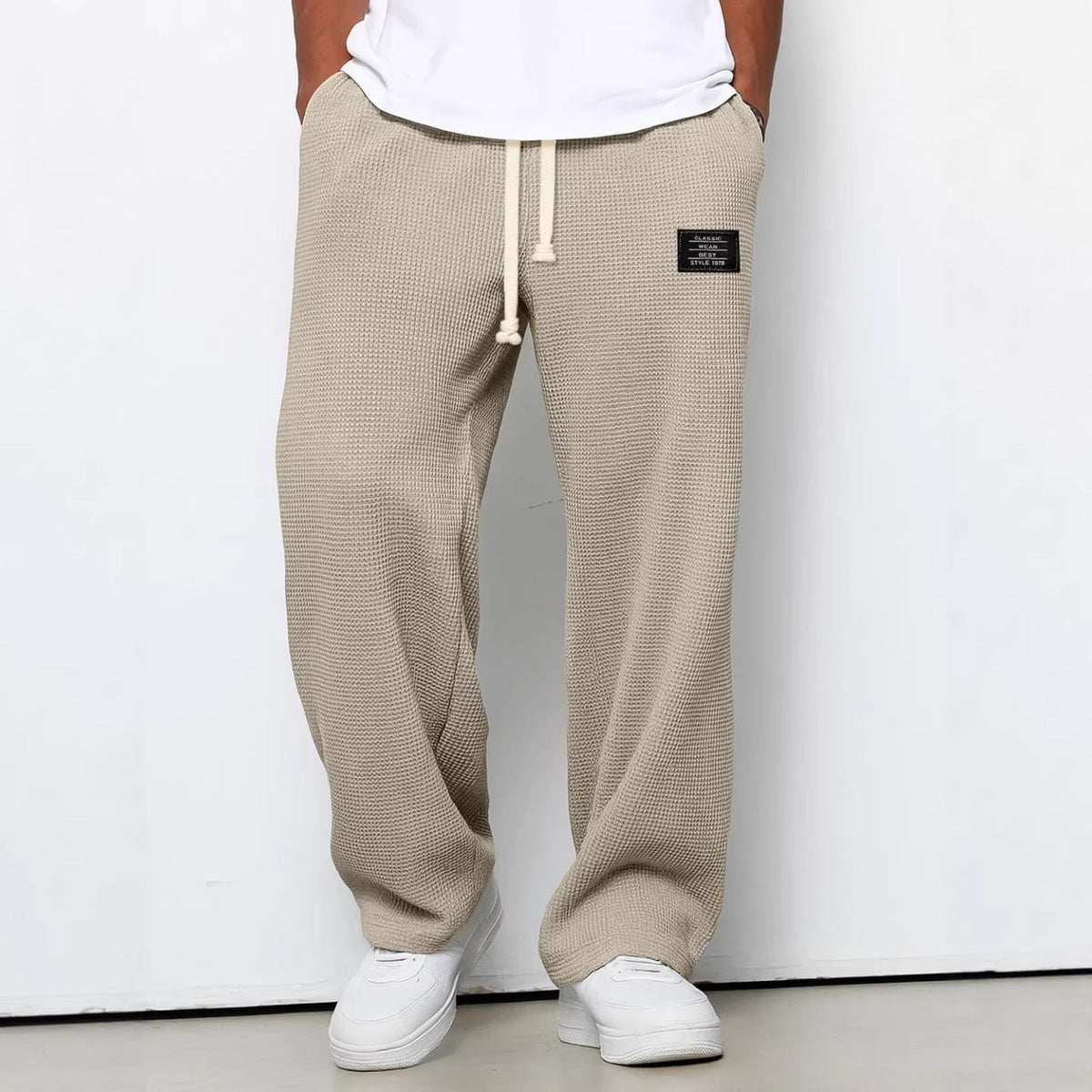 Herren nan lässige Waffelstrick Loungehose mit Kordelzug und geradem Schnitt