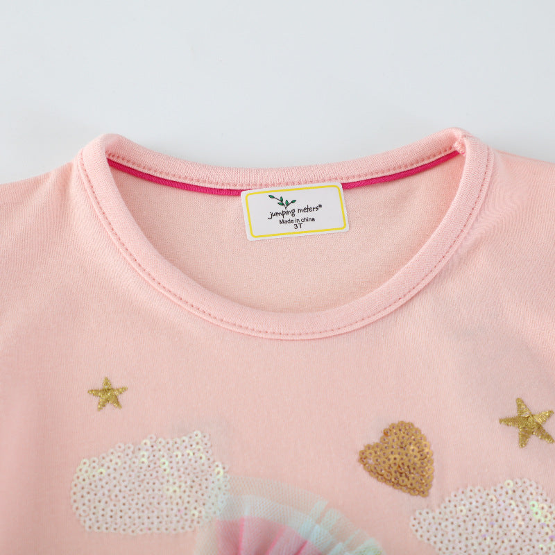 Mädchen Sweatkleid mit buntem Einhorn-Design und Glitzerapplikationen