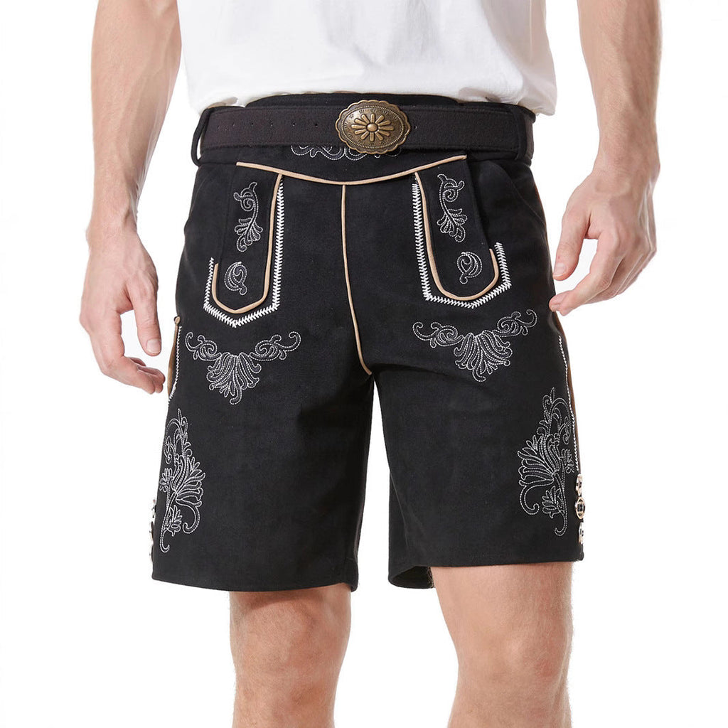 Herren nan kurze Trachtenlederhose mit filigranen Stickereien und Zierschnalle