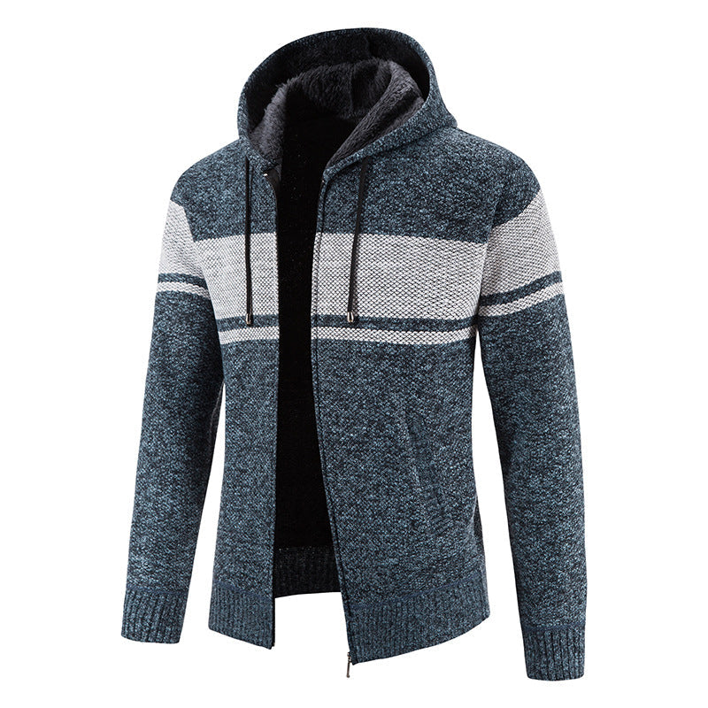 Herren nan gefütterte Strick-Kapuzenjacke mit Teddyfutter, durchgehendem Reißverschluss und Kordelzug