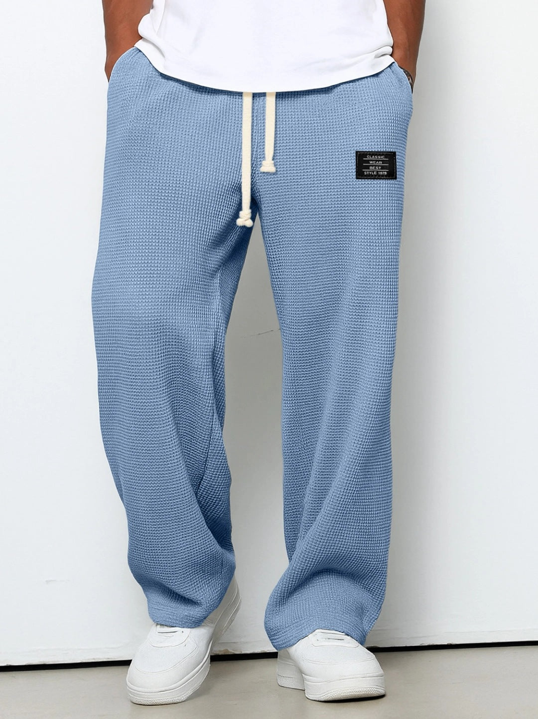 Herren nan lässige Waffelstrick Loungehose mit Kordelzug und geradem Schnitt