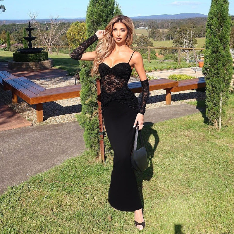 Damen Elegantes Spitzen-Cocktailkleid mit tailliertem Schnitt und langen Ärmeln Selmira