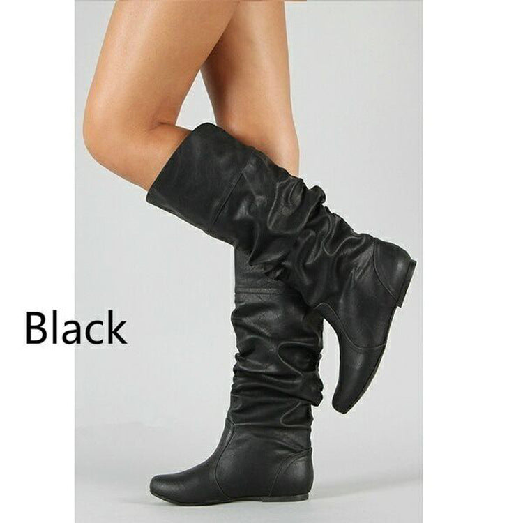 Damen nan lässige Slouch-Stiefel mit weichem Schaft, gerafftem Design und flacher Komfortsohle