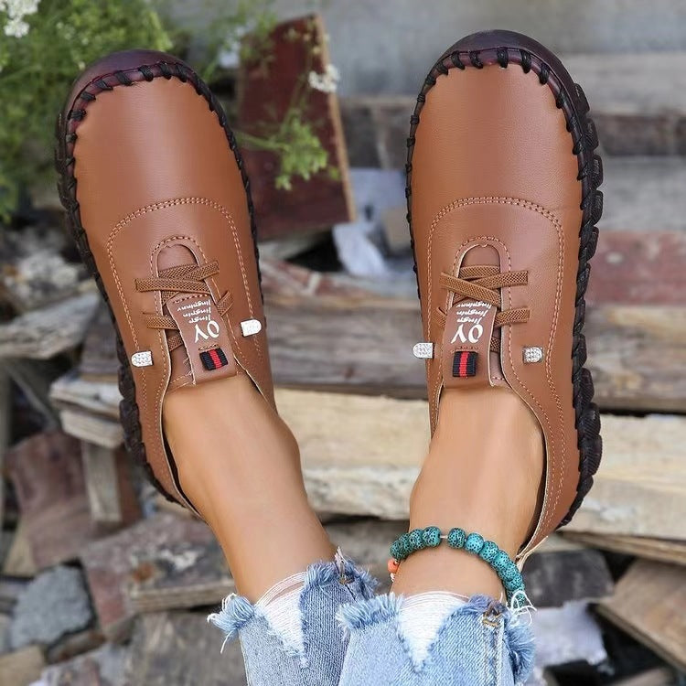 Damen nan handgenähte Mokassin-Loafer mit elastischer Schnürung gepolstertem Komfortfußbett und profilierter Gummisohle