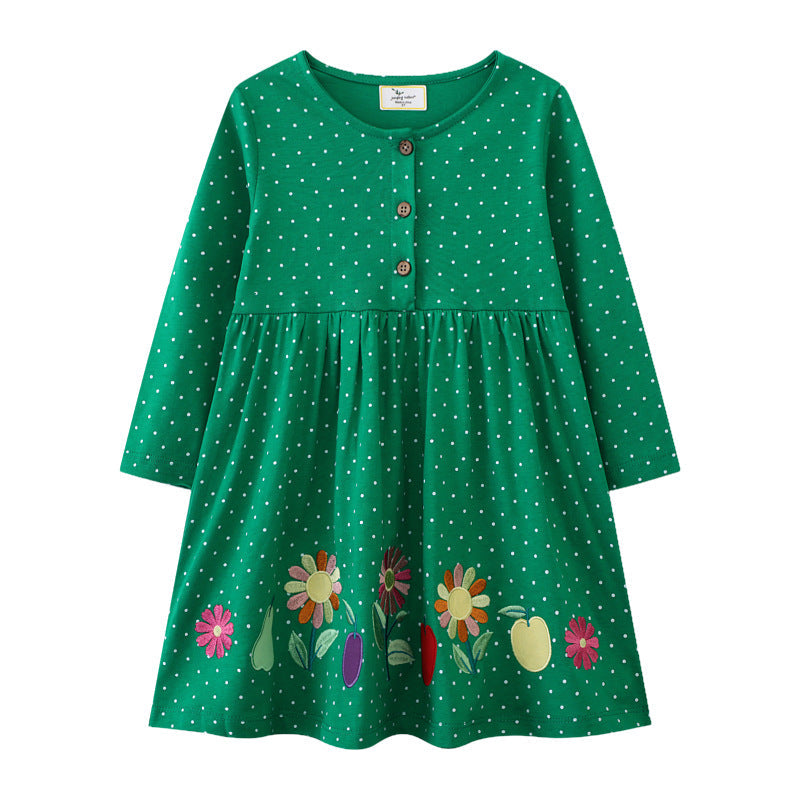 Mädchen Baumwollkleid mit bunten Blumenstickereien