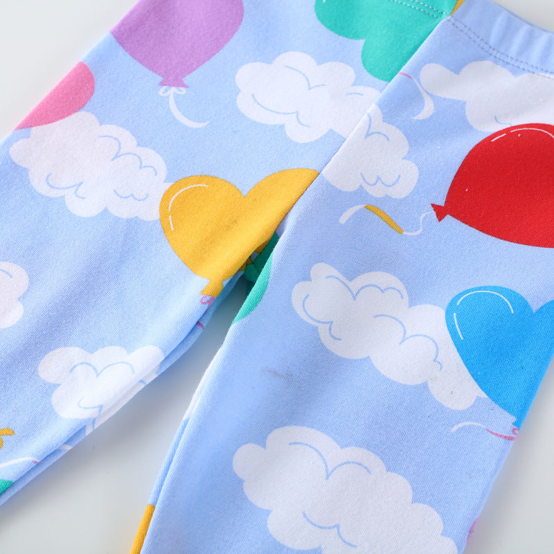 Mädchen Leggings mit fröhlichem Herz- und Wolkenmotiv