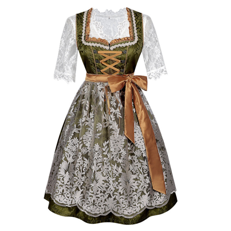 Damen nan traditionelles Dirndlkleid mit Spitzenbluse und bestickter Schürze