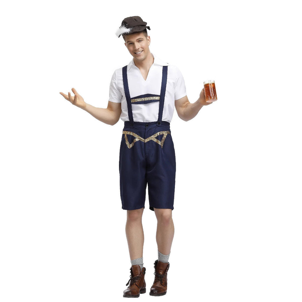 Herren nan traditionelle Oktoberfest Lederhose kurz mit verstellbaren Trägern und Zierstickerei