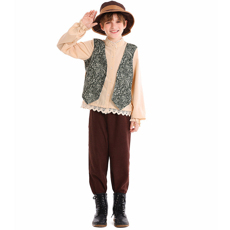 Unisex nan Kinderkostüm Set mit bestickter Paisley-Weste und Rüschenbluse