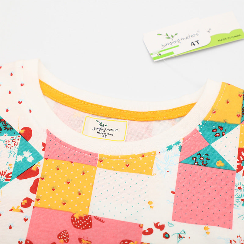 Mädchen Kurzarm Kleid mit fröhlichem Patchwork-Design