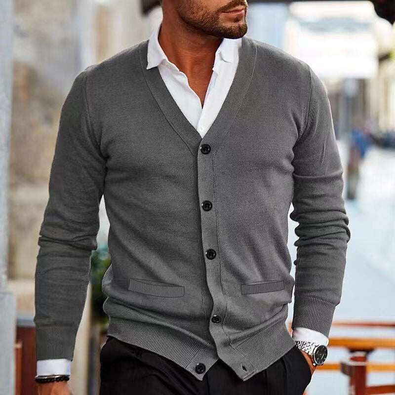 Herren nan Feinstrick V-Ausschnitt Cardigan mit Knopfleiste und Eingrifftaschen