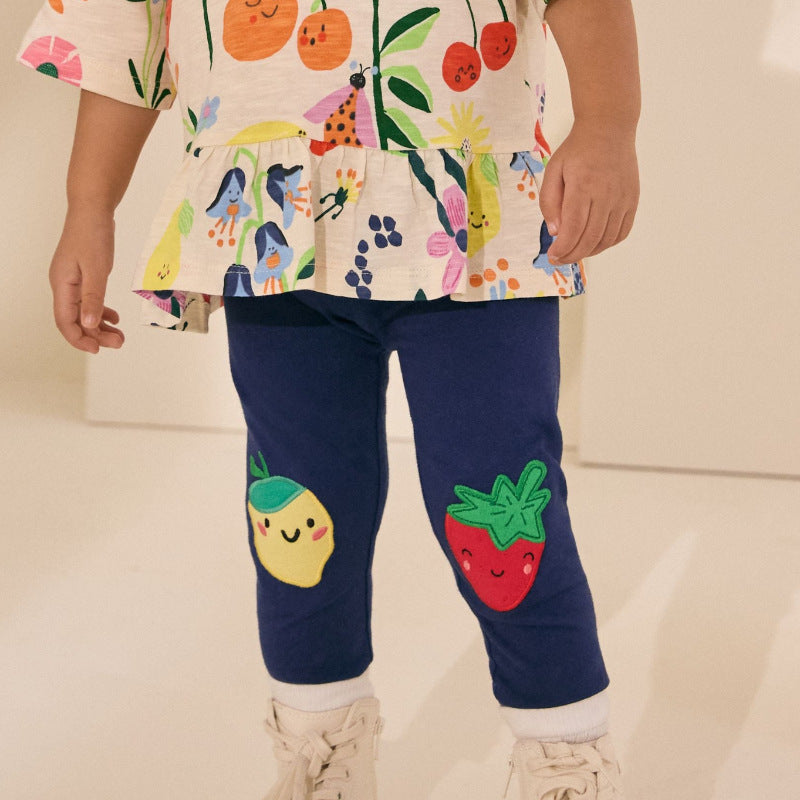 Mädchen Leggings mit fröhlichen Obst-Applikationen