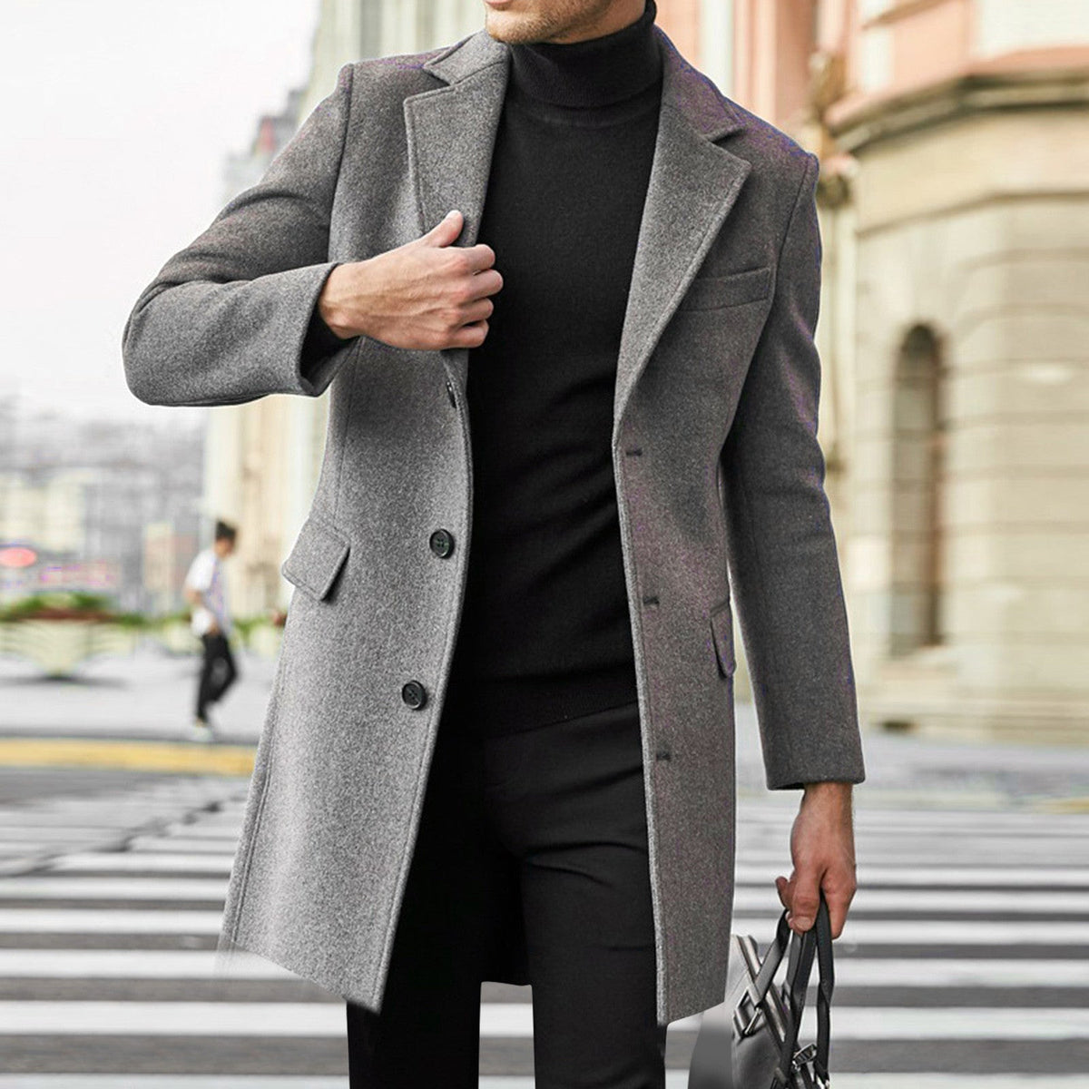 Herren nan eleganter Wollmantel mit schmaler Passform, Reverskragen und praktischen Innentaschen