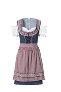 Damen nan traditionelles Trachtenkleid mit Schnürmieder, Spitzenärmeln und karierter Schürze