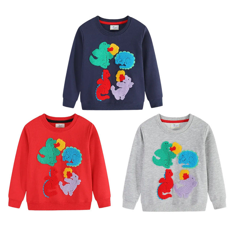 Kinder Sweatshirt mit buntem Dinosaurier und Blumen-Applikationen