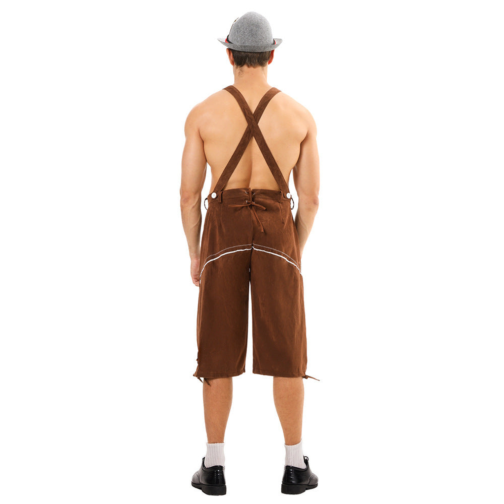 Herren nan knielange Wildlederimitat Lederhose mit detaillierter Stickerei