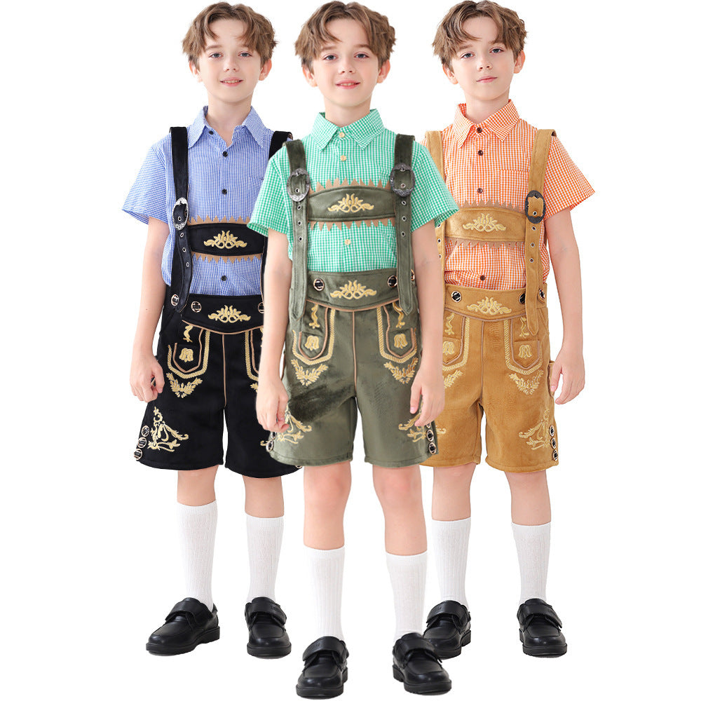 Unisex nan traditionelle Kinderlederhose mit verstellbaren Hosenträgern und aufwendiger Stickerei