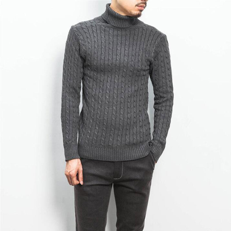 Herren nan Feinstrick-Rollkragenpullover mit Zopfmuster und schmaler Silhouette