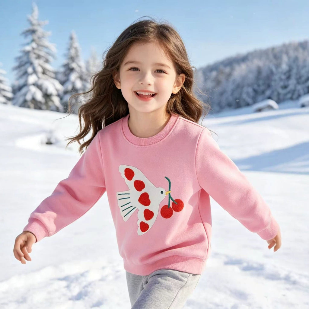Mädchen Sweatshirt mit lievollem Herz und Vogelmotiv