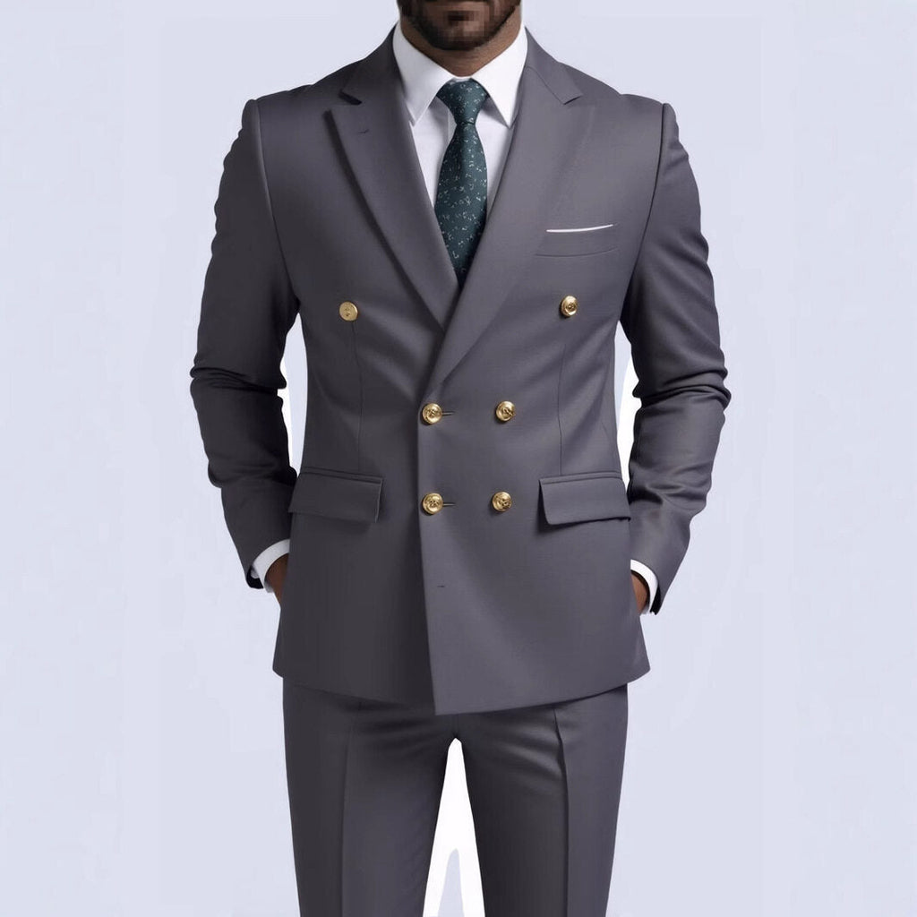 Herren nan doppelreihiger Slim-Fit Anzug mit goldenen Zierknöpfen und schmaler Businesshose