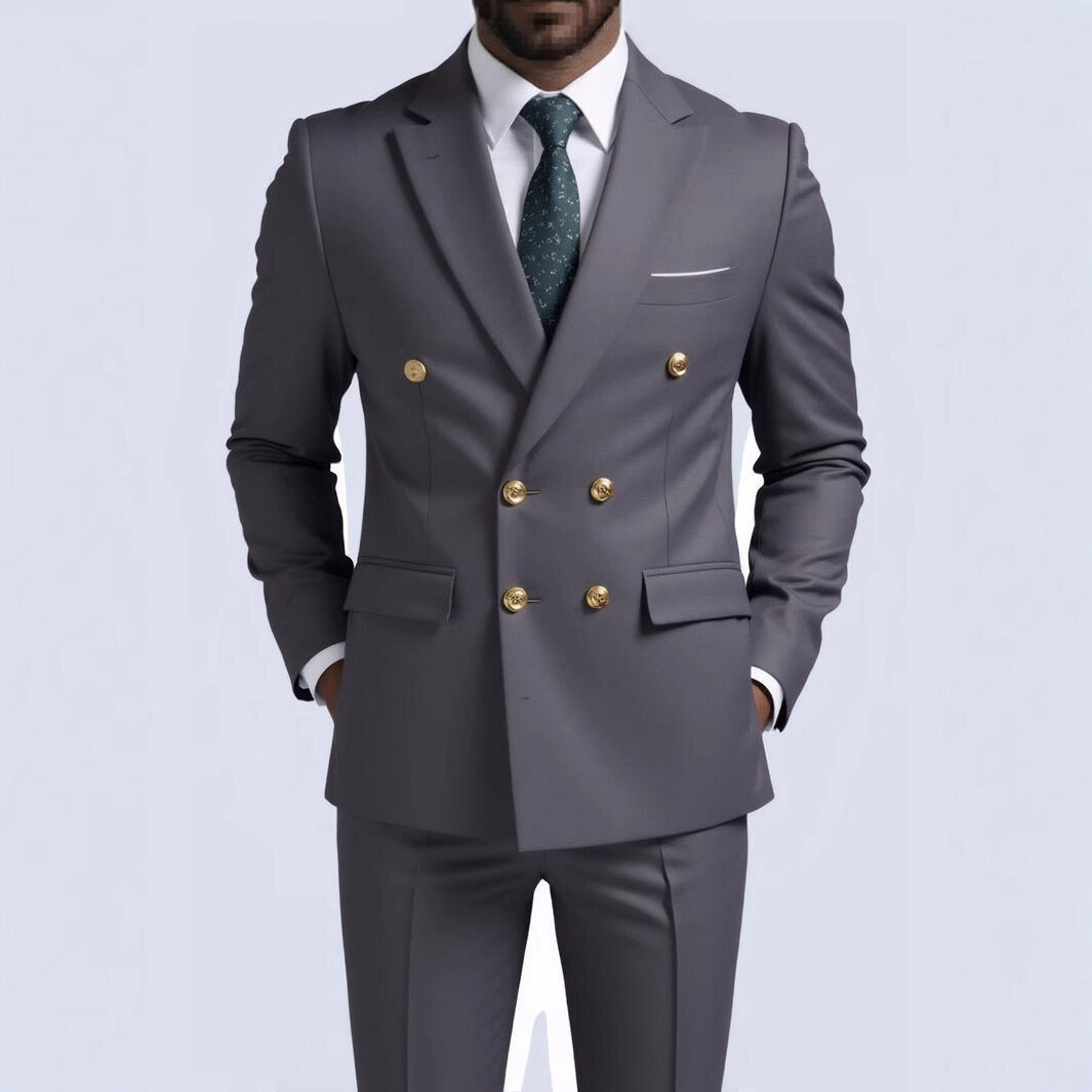 Herren nan doppelreihiger Slim-Fit Anzug mit goldenen Zierknöpfen und schmaler Businesshose