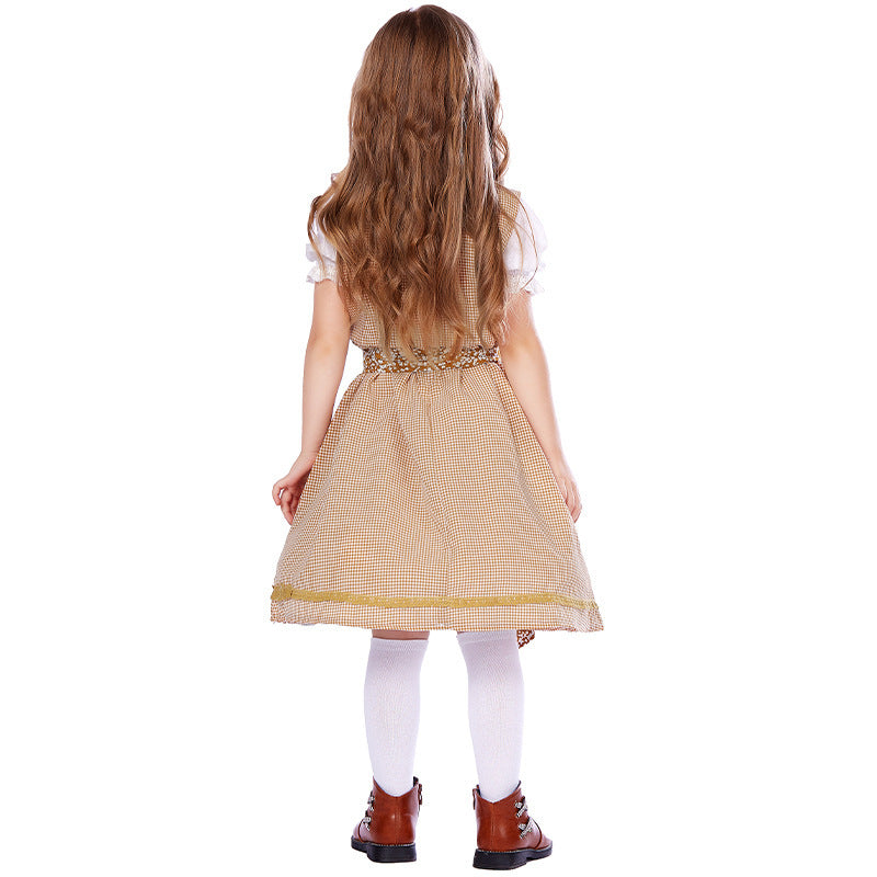 Damen nan traditionelles Trachtenkleid-Set mit geschnürtem Mieder, bestickter Puffbluse und abnehmbarer Schürze