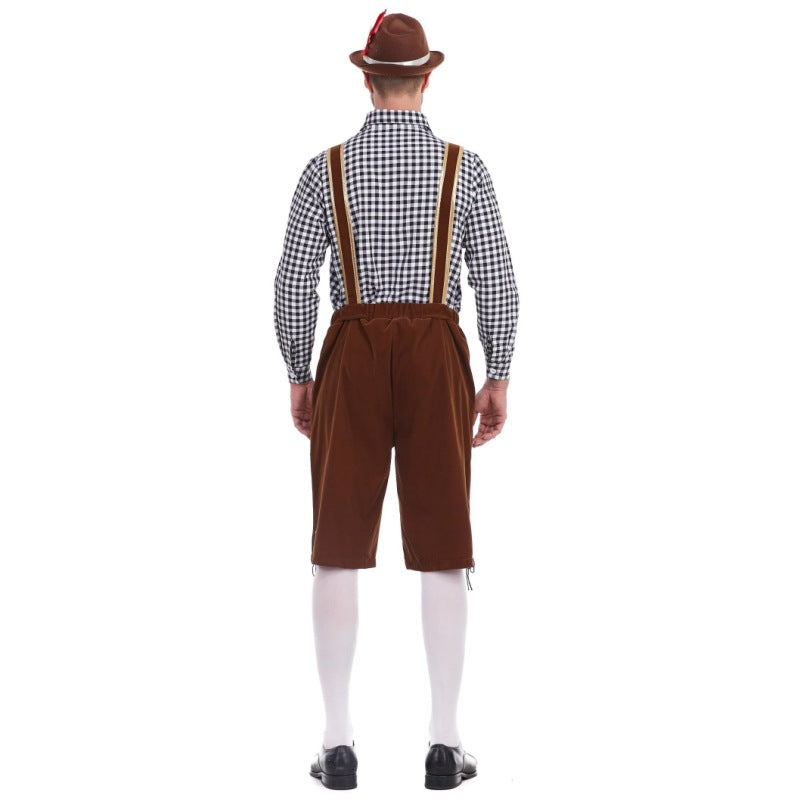 Herren nan Filzoptik-Lederhose knielang mit barocker Stickerei, verstellbaren Trägern und Dekornieten
