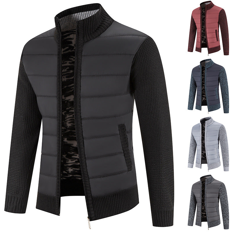 Herren nan Hybrid-Strick-Steppjacke mit wattierter Front, ergonomischen Strickärmeln und hohem Stehkragen