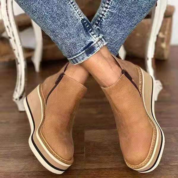 Damen nan Keilabsatz-Stiefelette mit verstecktem Plateau und elastischen Einstiegsleisten