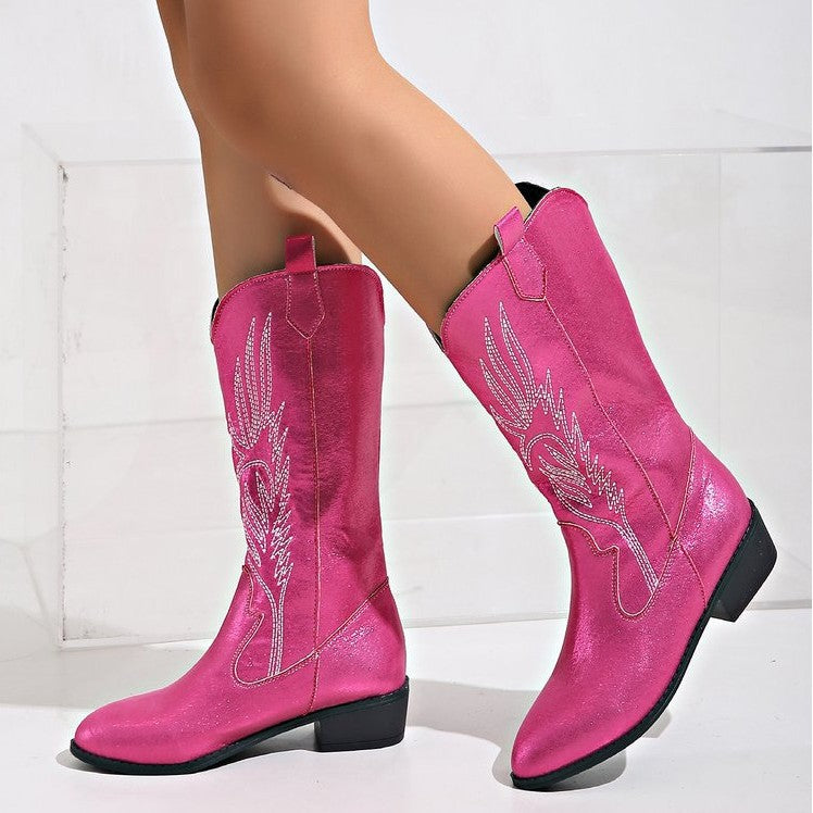 Damen nan Wildleder Westernstiefel mit spitzer Kappe und mittelhohem Blockabsatz
