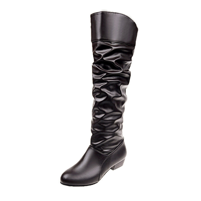 Damen nan knielange Slouch-Stiefel mit weichem Schaft und niedrigem Blockabsatz