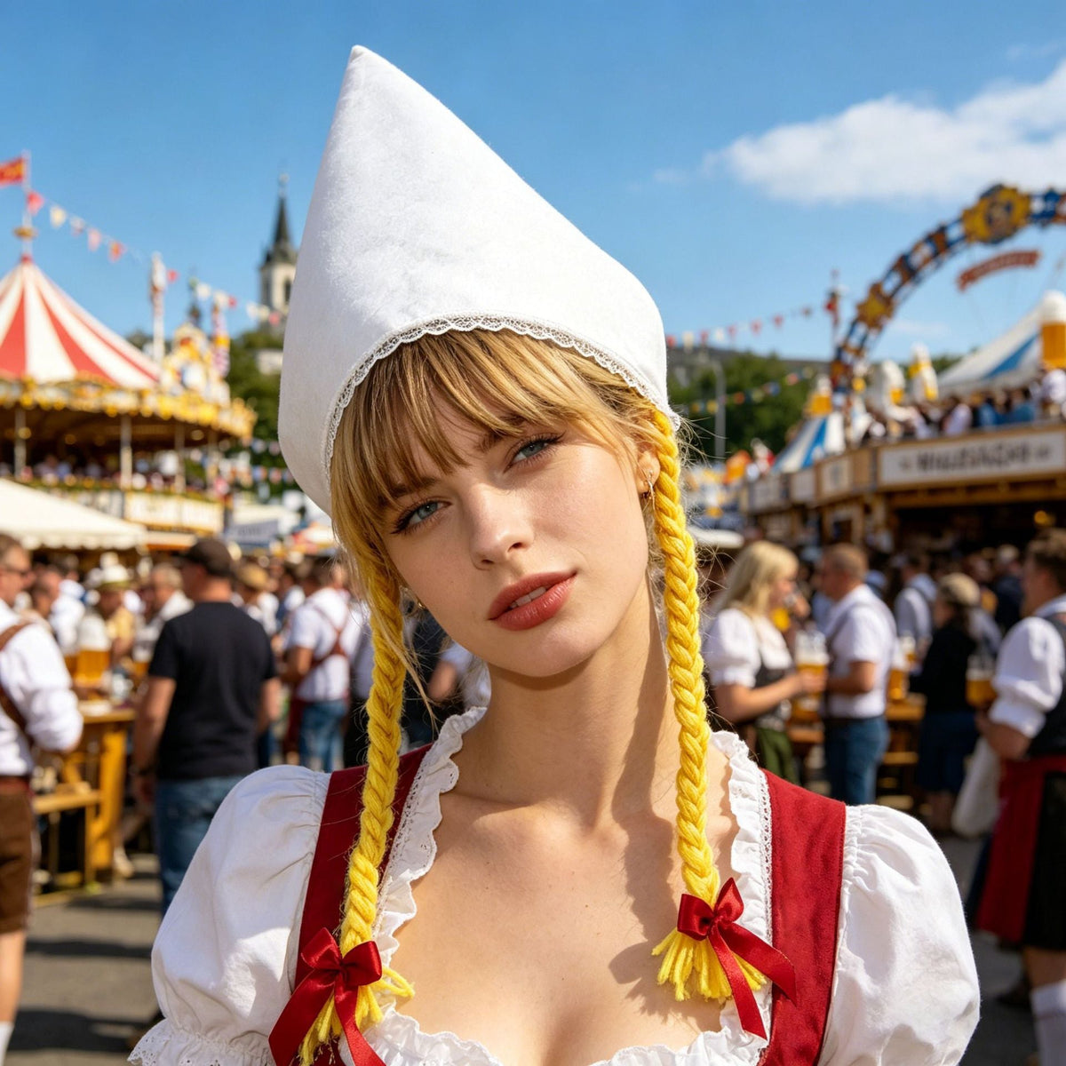 Damen nan traditionelle Trachtenhaube aus Baumwollvelours mit feinem Spitzenrand für Dirndl