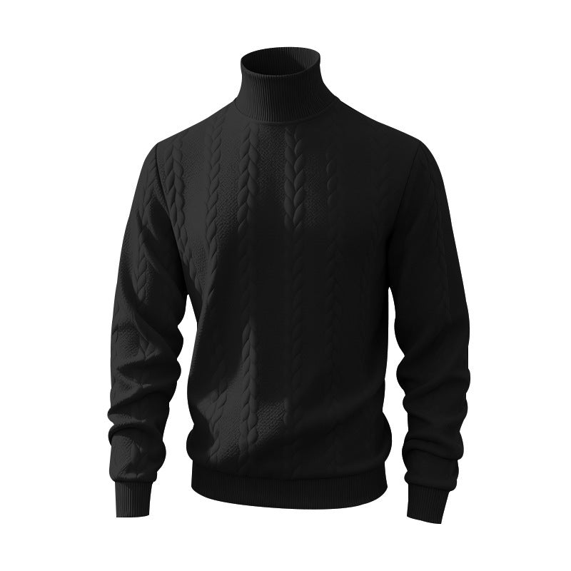 Herren nan feiner Zopfmuster-Rollkragenpullover mit schmaler Passform, geripptem Kragen und elastischen Bündchen