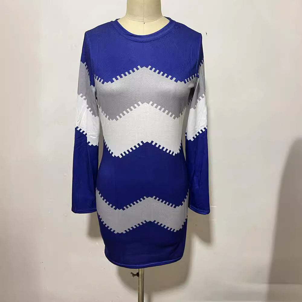 Damen nan Longsleeve-Strickkleid mit Chevron-Muster, geradem Saum und körperumspielender Passform