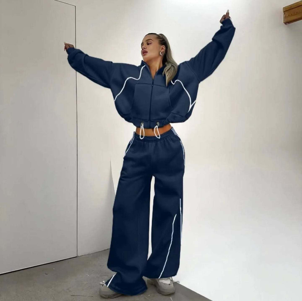 Damen nan weites Oversize-Trackset mit Reißverschluss-Kapuzenjacke und extraweiter Loungehose