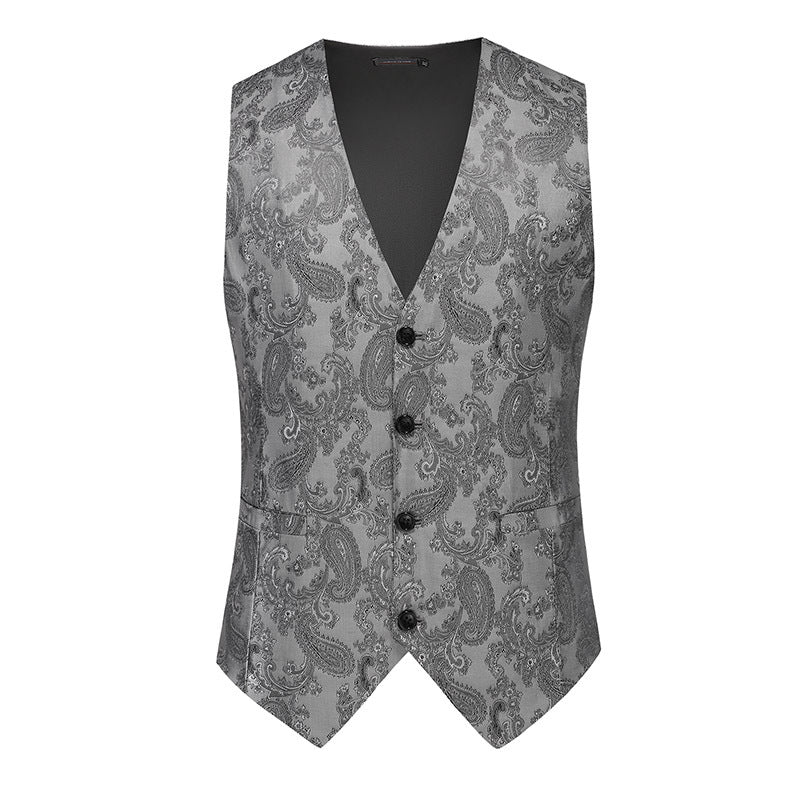 Herren nan feine Jacquard-Anzugweste mit V-Ausschnitt, Zierknöpfen und schmaler Silhouette