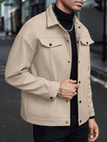 Herren nan Wolloptik-Overshirt Jacke im Shacket-Stil mit Brustklappen und Druckknopfleiste