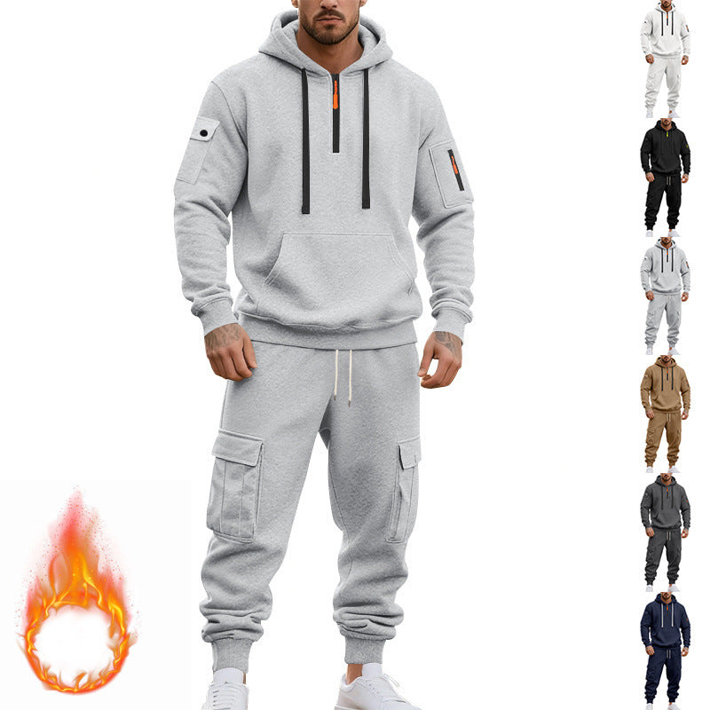Herren nan technischer Cargo-Jogginganzug mit Halbzip, Kapuze und Mehrfachtaschen