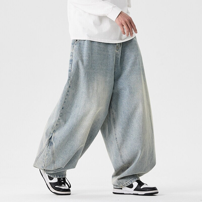 Herren nan extraweite Baggy-Jeans mit tiefem Schritt, relaxed Low-Crotch Schnitt und weitem Saum