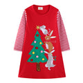 Mädchen Baumwollkleid mit festlichem Tier- und Weihnachtsbaum-Design