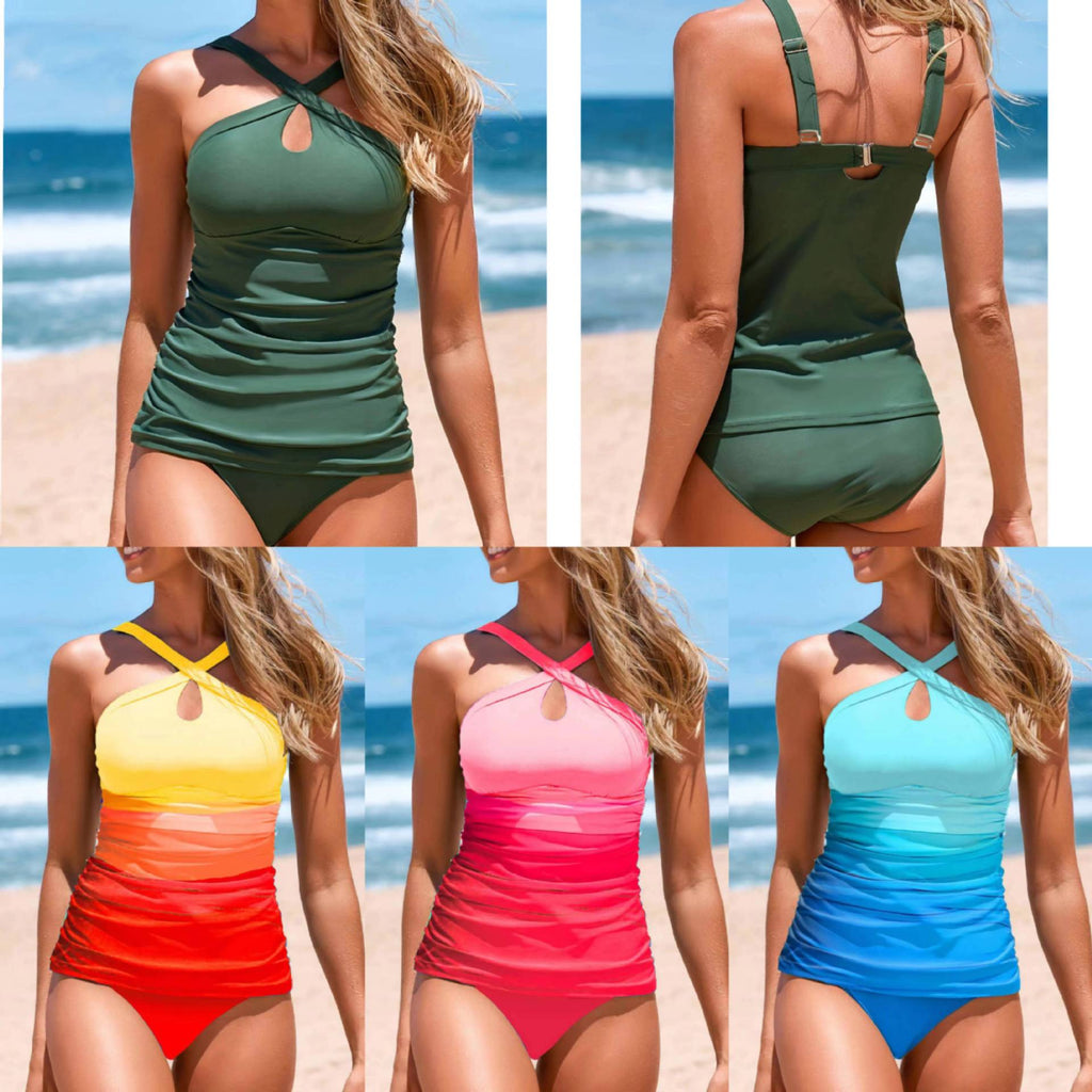 Damen Cross-Back Raffung Tankini Set Selmira