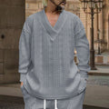 Herren nan grob gestrickter V-Ausschnitt-Pullover mit Zopfmuster und relaxed Fit