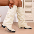 Damen nan knielange Slouch-Stiefel mit spitzer Zehenpartie und niedrigem Blockabsatz