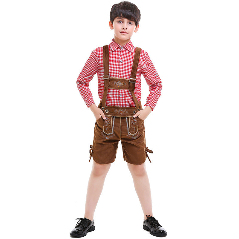 Unisex nan traditionelle Kinderlederhose mit verstellbaren Trägern und feiner Stickerei