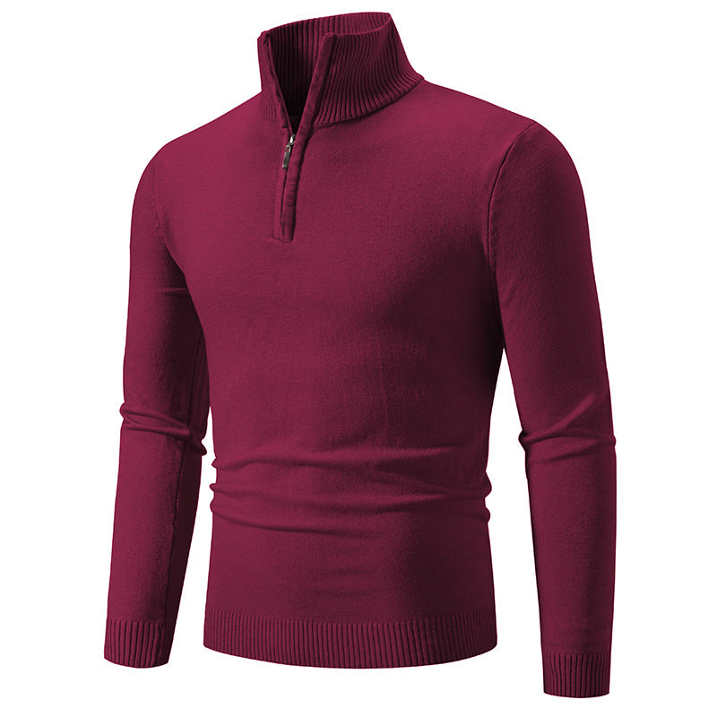 Herren nan Feinstrick-Halbzip-Pullover mit Rippen-Stehkragen und schmaler Passform
