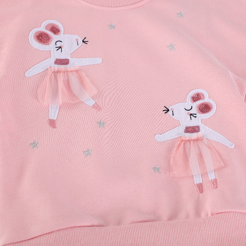 Mädchen Sweatshirt mit Tüllrock und niedlicher Tierstickerei