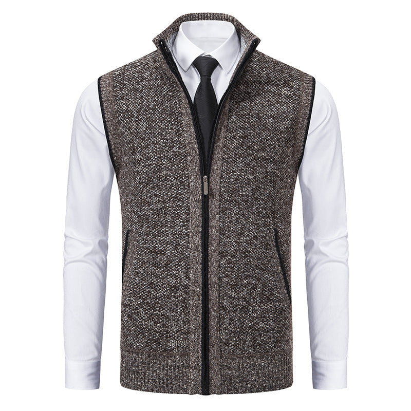 Herren nan elegante Strickweste mit Stehkragen und verdecktem Reißverschluss