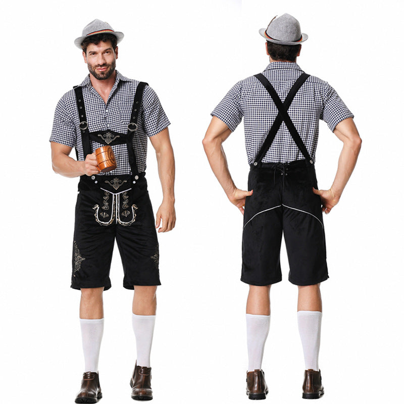 Herren nan traditionelle kurze Trachtenlederhose mit aufwendiger Stickerei und verstellbaren Trägern