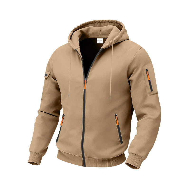Herren nan funktionale Kapuzen-Sweatjacke mit durchgehendem Reißverschluss, Ärmeltasche und wasserabweisenden Reißverschlüssen